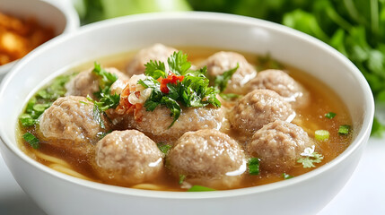 a bowl of steaming hot meatballs