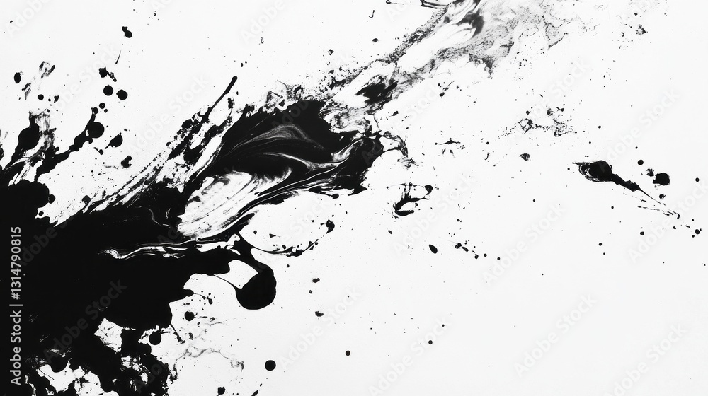 Poster A striking composition of black and white paint splashes explodes across a blank canvas. This dynamic artwork evokes feelings of creativity and motion while challenging traditional forms