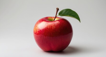 Red apple with green leaves on a plain background. Clipping path.