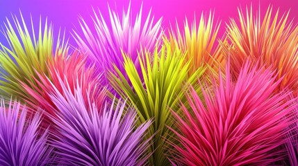 Vibrant colorful plants in a vibrant gradient background