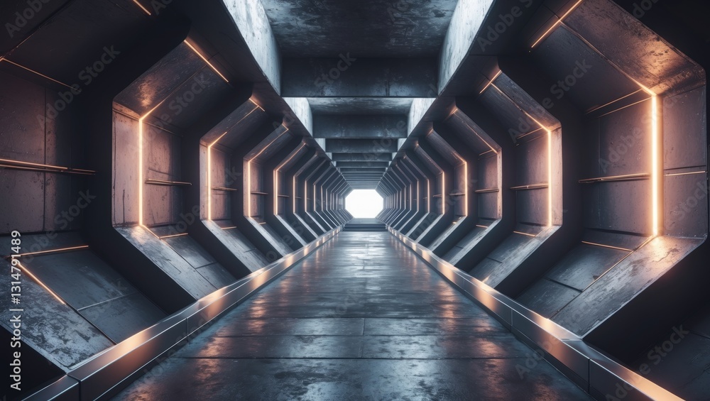 Poster abstract geometric cyberspace tunnel with a laser cube background