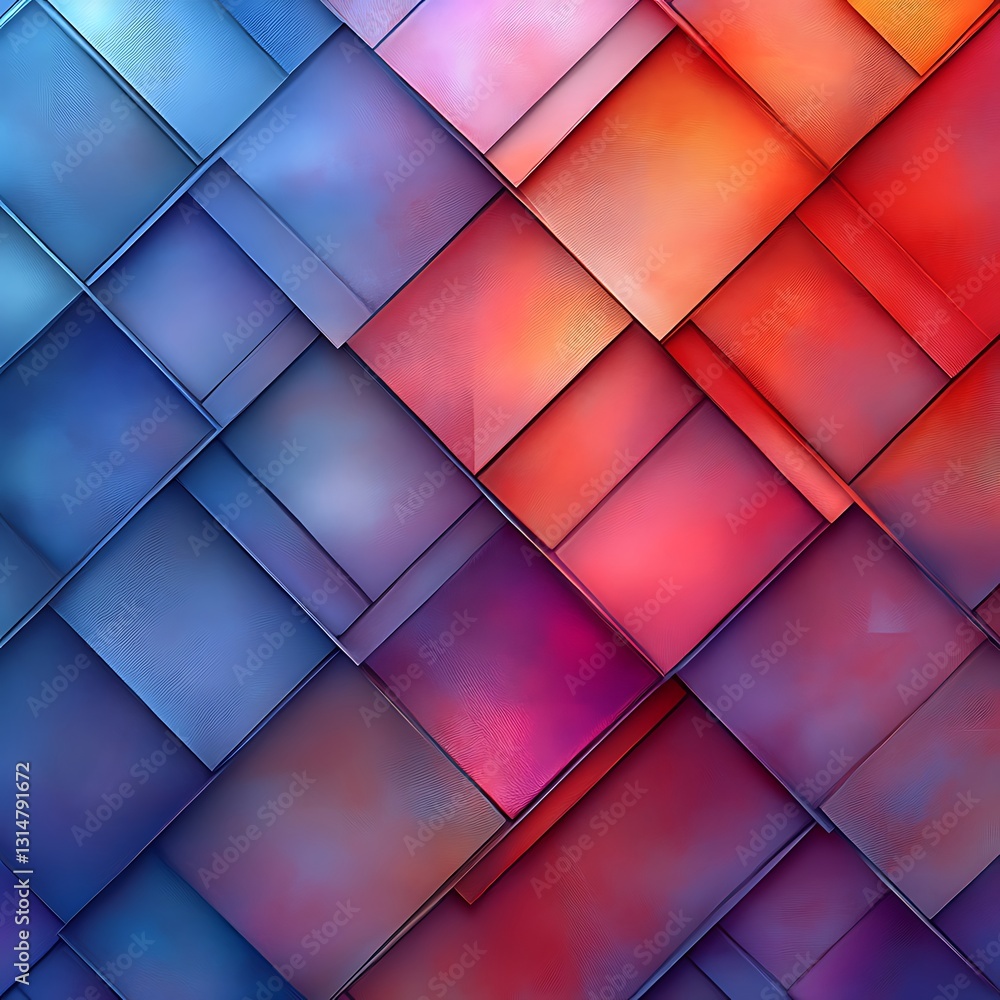 Poster abstract diagonal tiled pattern with gradient colors from blue to red and purple