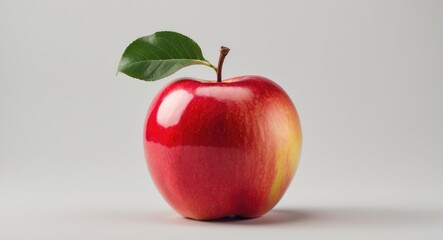 Red apple with green leaves on an isolated background. Clipping path.