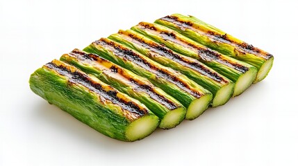 Grilled asparagus spears arranged on a white background. Delicious and healthy.