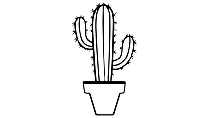 simple cactus outline vector black and white illustration