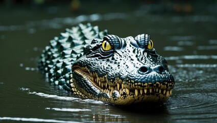 Fototapeta premium A large dangerous crocodile concealed beneath the water.