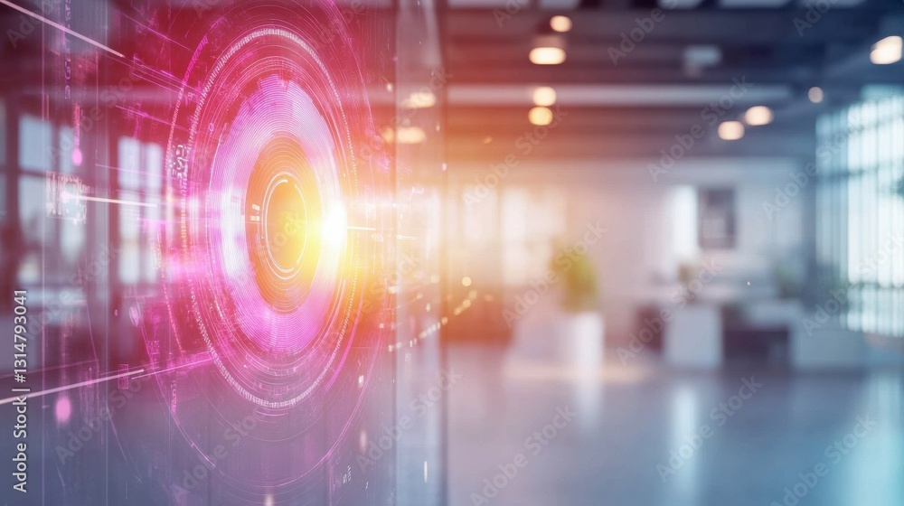 Poster advanced holographic security system interface with alert notifications and vibrant data visualizati