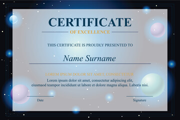 Naklejka premium Cosmos Excellence Certificate Award Design