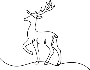Deer continuous one line drawing. Editable stroke on a white isolated background. Vector illustration
