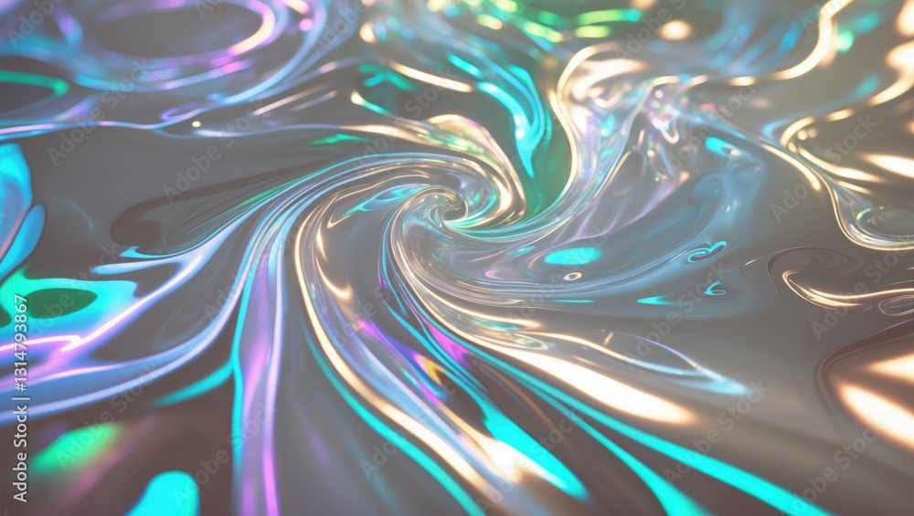 Poster a digitally manipulated image displaying a psychedelic mix of liquid and light, forming a captivatin