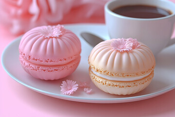 Delicate pink and peach macarons on a plate