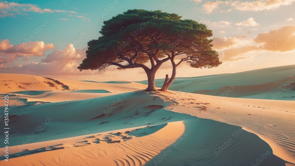 Aufkleber a tree is positioned in a dune pan within the sand.