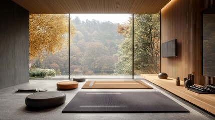 Modern Zen Meditation Room with Mountain View