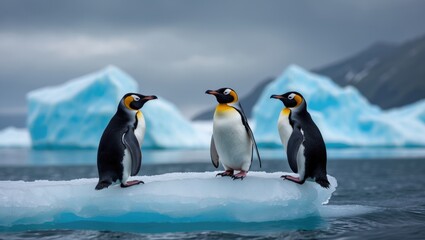 Fototapeta premium Adelie penguins on a small iceberg.