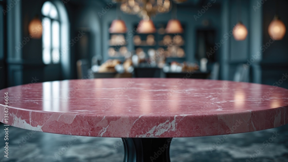 Aufkleber concept for product display. an empty pink marble topped table intended for product showcasing, set 