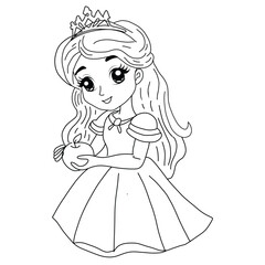 black and white line princess all variant activity. playing football, picking apples, playing music tools, playing badminton. worksheet coloring page