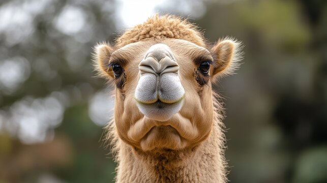 Close-up Portrait of a Curious Camel