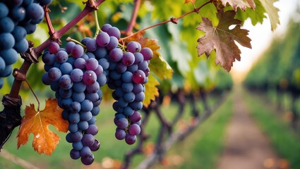 Obraz premium Bunch of wine grapes from the hilly region that leads into the Prealps. The specific climate imparts to the wine a unique and distinctive inimitable flavor.