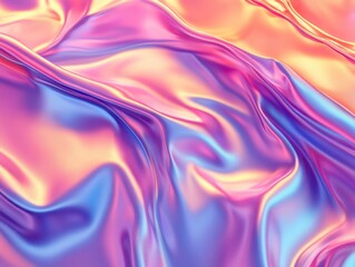 Fototapeta premium Iridescent fabric with flowing waves and soft folds creating a mesmerizing abstract background with vibrant colors and smooth texture