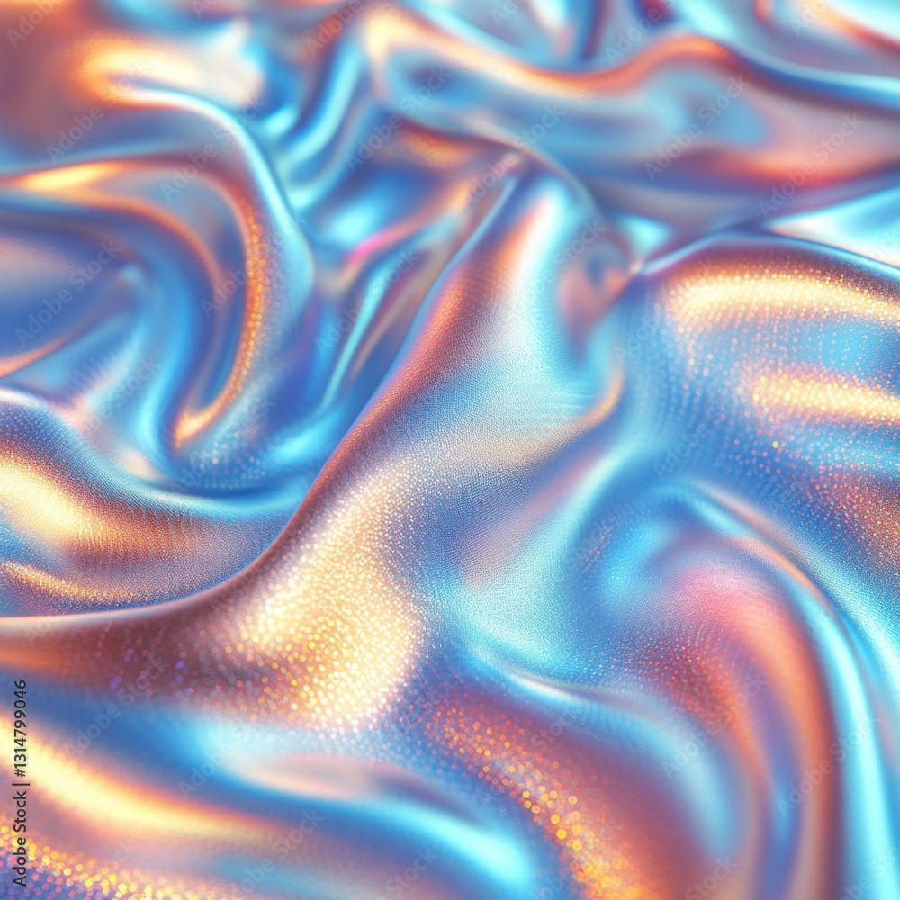 Poster abstract iridescent fabric with flowing waves and shimmering texture in a modern artistic style