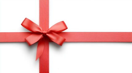 Red ribbon with bow on white background