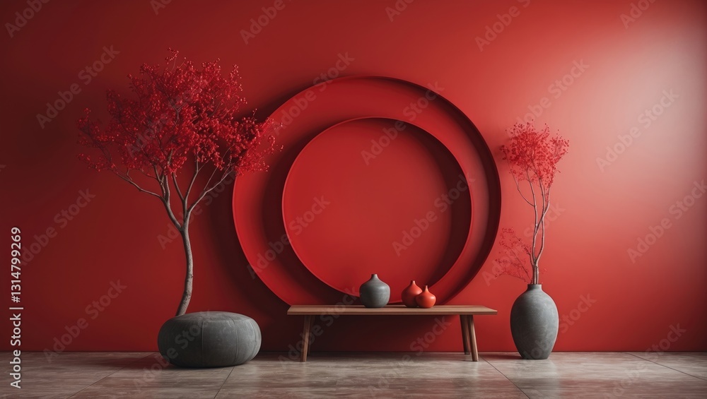 Poster abstract backdrop with circles in bright red for the background