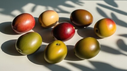 Fototapeta premium A group of mangoes illuminated by sunlight.