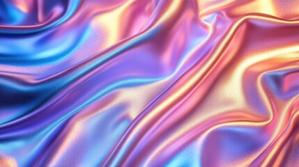 Obraz premium Shimmering holographic fabric with iridescent folds and soft light creating a luxurious and futuristic backdrop with a smooth texture and elegant design