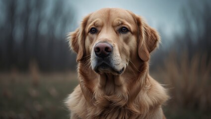 Fototapeta premium Portrait of a purebred Golden Retriever dog in an outdoor setting.
