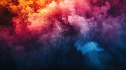 A vibrant abstract composition featuring swirling wisps of smoke in hues of blue and red, set against a deep black background.
