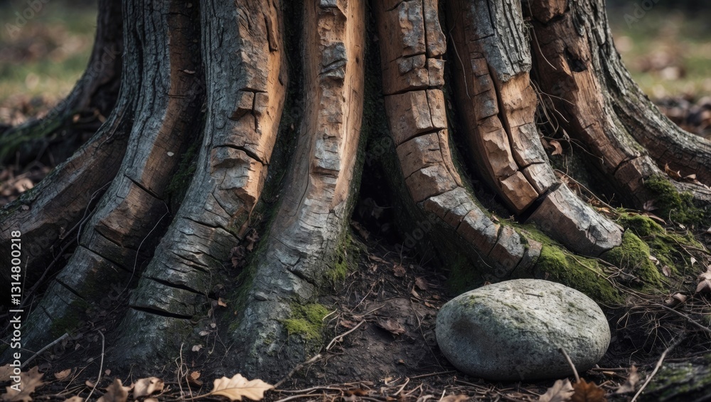 Aufkleber a distinctive texture resulting from the weathering of fallen tree remains.