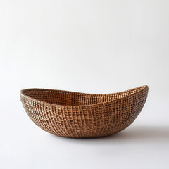 Fototapeta premium Crafted woven basket display minimalist space decorative item indoor top view artisanal design