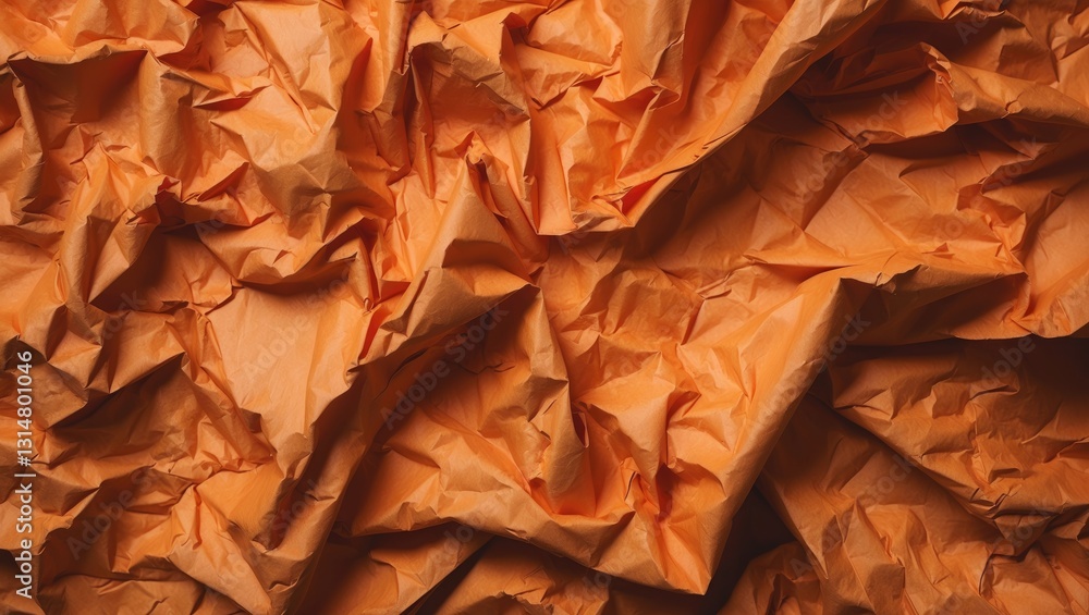 Poster crumpled macro paper texture in orange.