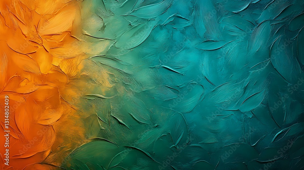 Poster abstract textured background featuring vibrant orange transitioning to deep turquoise, with layered 