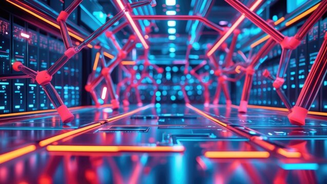 Network connection framework on an abstract technological backdrop.