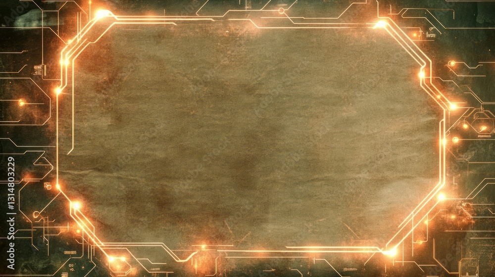 Poster vintage style paper texture with neon glowing circuits perfect background for adding logo or text mo