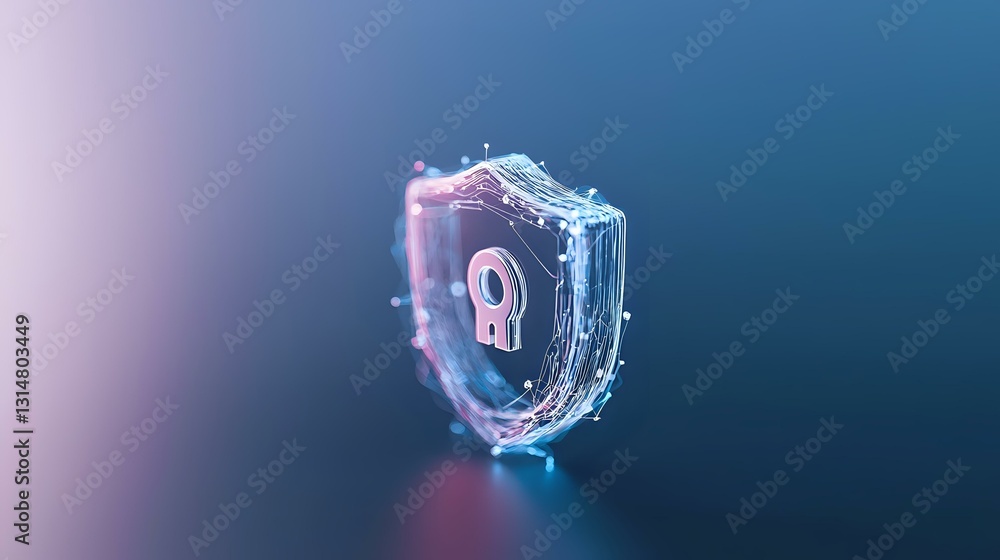 Poster glowing shield security icon with question mark splashing in water effect against blue gradient back