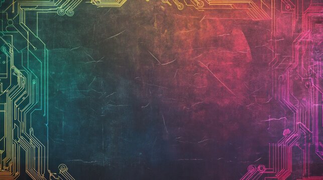 Vintage paper background with neon circuit pattern that glows in bright colors, leaving blank areas for text or design mockups wallpaper AI generated image