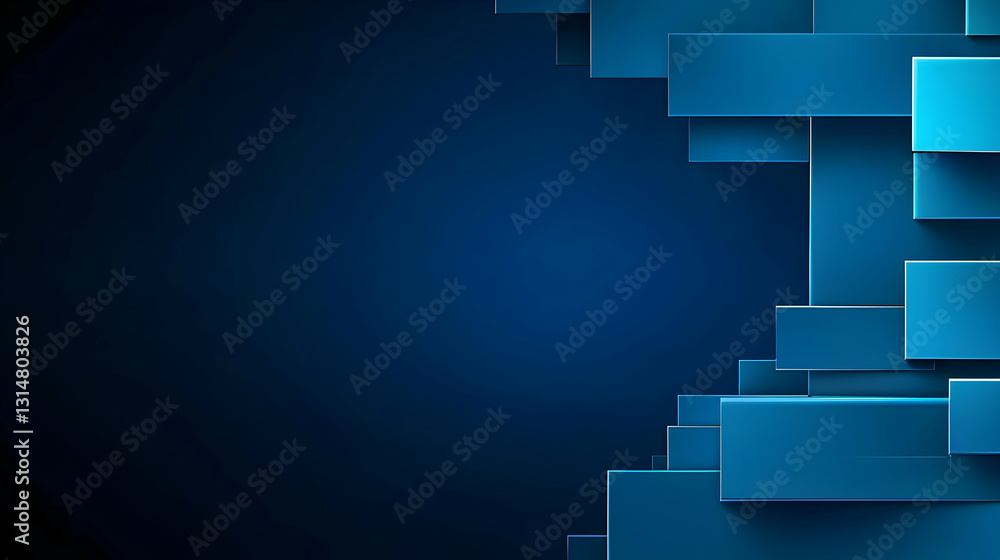 Poster abstract 3d blue blocks background design with dark moody lighting and geometric shapes for modern d