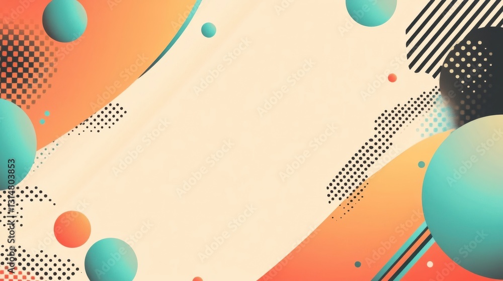 Poster colorful abstract composition featuring spheres and geometric elements with gradients