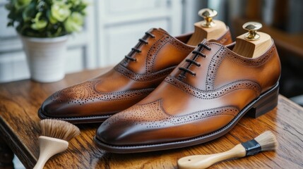 Luxurious Brown Leather Brogue Oxford Shoes