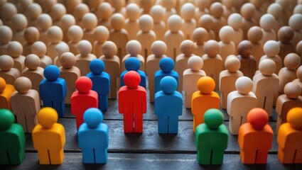 Diversity and inclusion theme. Group of wooden and colorful figures.