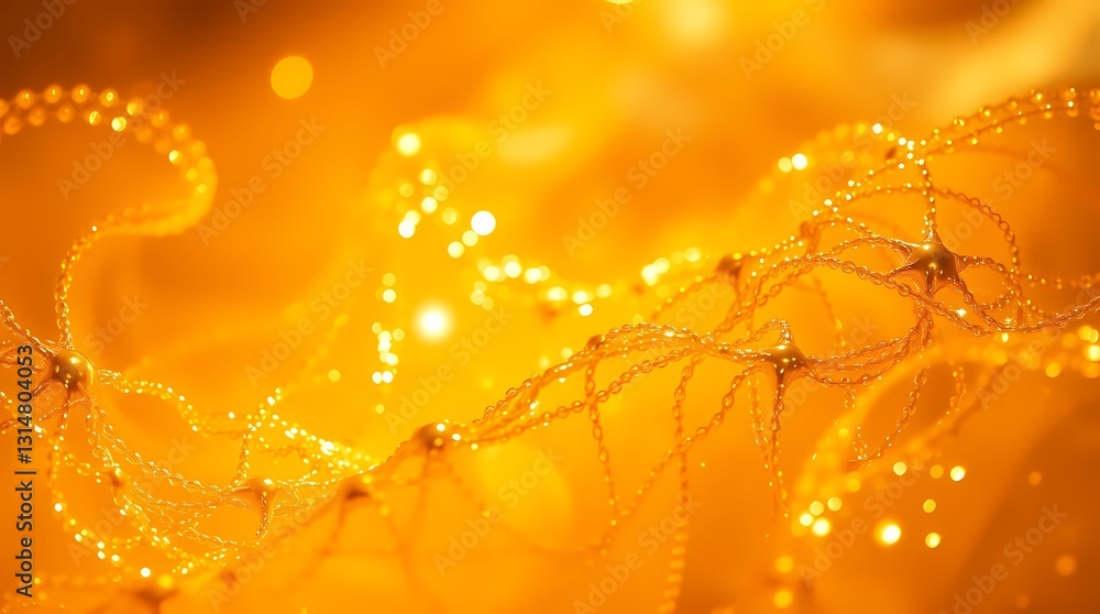 Poster network of neurons: an intricate network of neurons glows with golden light, symbolizing the complex
