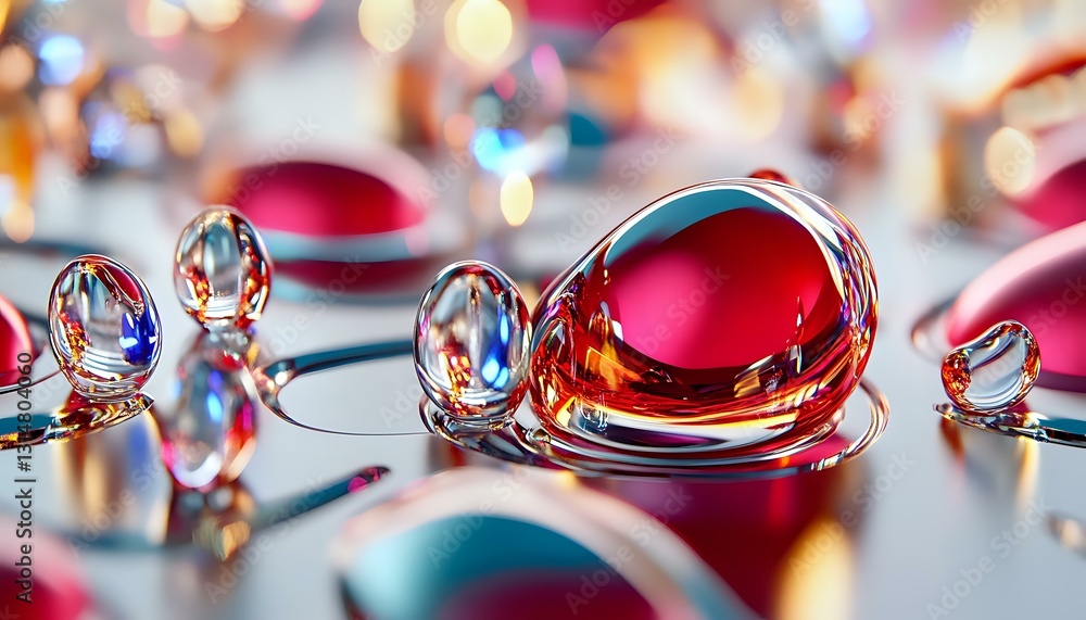 Poster vibrant red and blue water drops on reflective surface create abstract macro photography with bokeh 