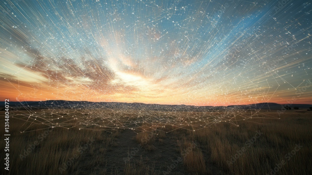 Aufkleber the vast sky is filled with digital light trails that form an intricate network. background wallpape
