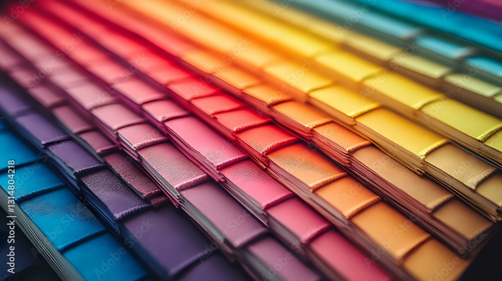 Poster vibrant color swatches arranged in rows showing gradient spectrum from blue to yellow, creating dyna