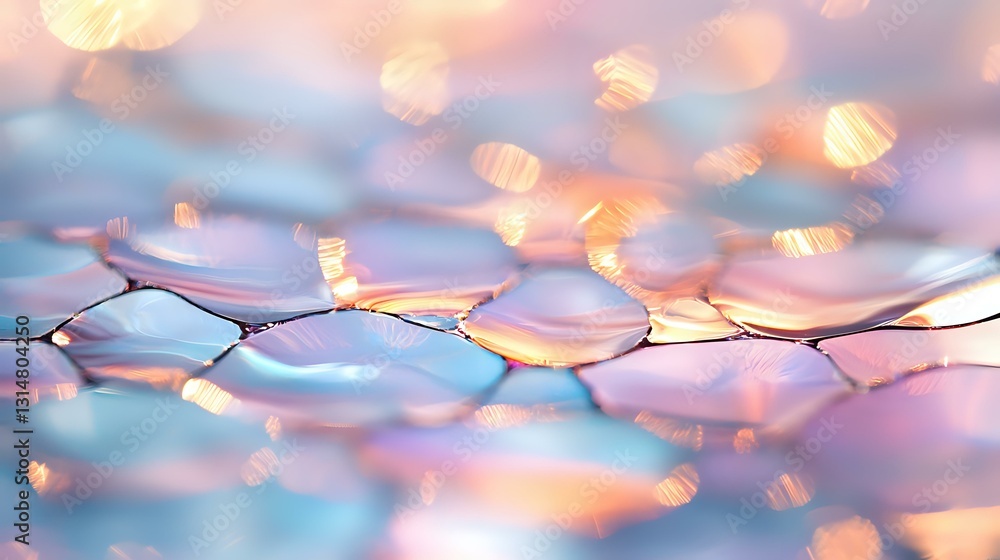 Poster delicate fairy lights create dreamy bokeh effect over abstract water drops pattern in soft pink and 