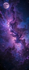Moon and Nebula, Space-Themed Mobile Wallpaper