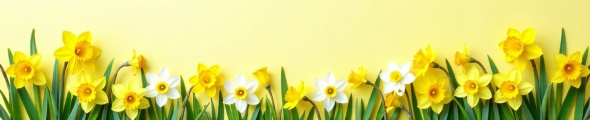Beautiful border of yellow freesia and white daffodil flowers, floral, vibrant, spring ©  Frames of Reference