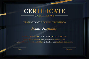 Dark-blue gold-striped excellence certificate template